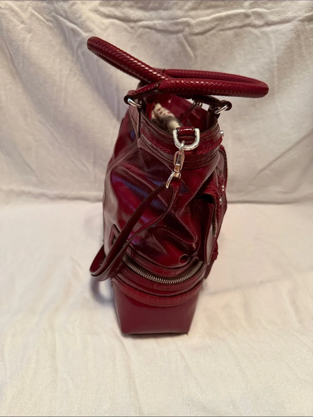 Brighton Women's Maroon Patent Leather Satchel Handbag